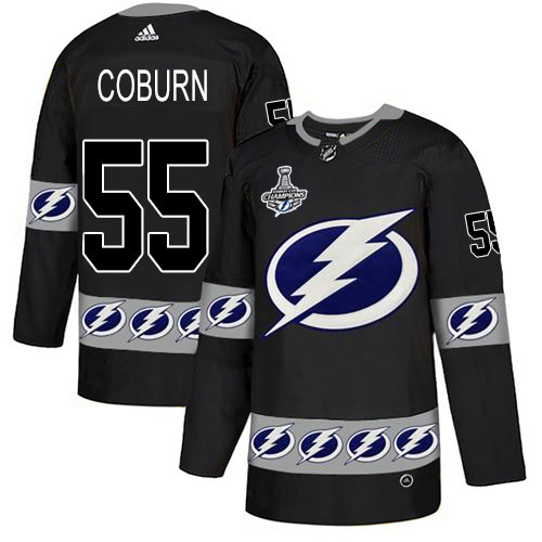 Men Adidas Tampa Bay Lightning #55 Braydon Coburn Black Authentic Team Logo Fashion 2020 Stanley Cup Champions Stitched NHL Jersey->tampa bay lightning->NHL Jersey